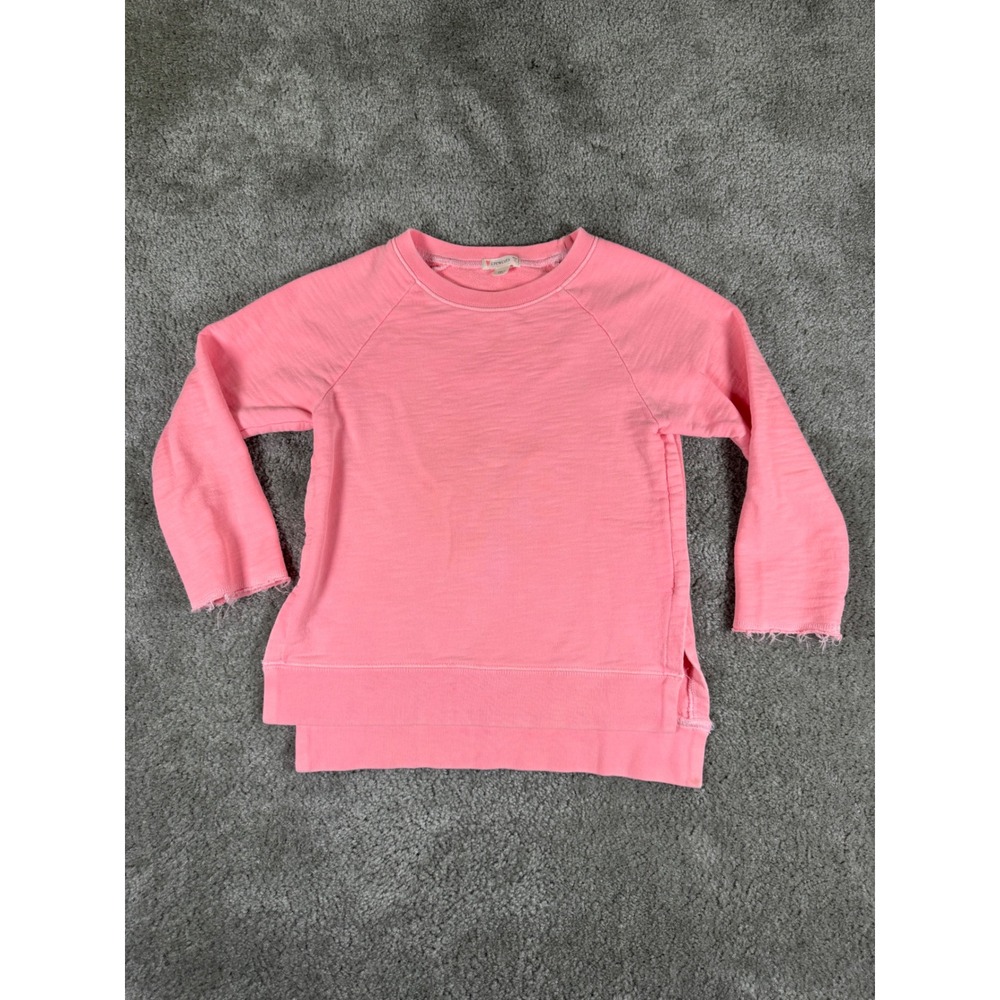 Crewcuts J Crew Girls Pink Cotton Raglan Sweatshirt Raw Edge High Low Hem Size 8